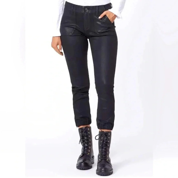 PAIGE Mayslie Coated Jogger Pants in Black Fog Luxe Coating - Picture 2 of 16